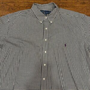 Vintage Polo Ralph Lauren Black White Gingham Check Button Down Shirt Men's‎ 3XB